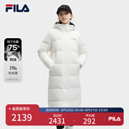 FILA 斐護科技|斐樂女裝長款羽絨服冬季休閑簡約連帽保暖羽絨外套 云菇白-WT 170/88A/L