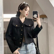 馬迪安氣質(zhì)短外套女2025春秋新款法式小眾復古小香風(fēng)高級感黑色百搭上衣 黑色 L 建議120-145斤