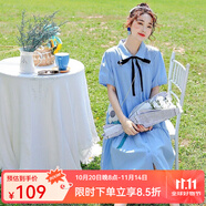 婧麒孕婦裝夏裝連衣裙春夏季薄款韓版簡約孕媽中長裙子時(shí)尚洋氣大碼 藍(lán)色-系帶襯衫領(lǐng)可哺乳jly60895 XXL