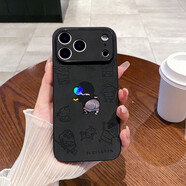 麥煥 適用蘋果17ProMax手機殼iPhone17Pro/15/16Pro鐳射14/15/16promax翻毛皮保護套防摔潮牌卡通軟殼 【蠟筆小新-黑色】 蘋果15Pro