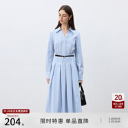 自巧小個子氣質(zhì)通勤翻領(lǐng)長袖百褶連衣裙女2025春裝新款格紋中長裙 藍格紋 XXS (1碼)
