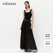 edition連衣裙女新款拼接背心雪紡壓褶黑色收腰長裙 黑色 L