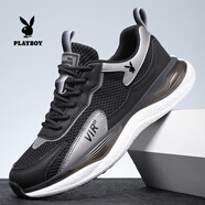 花花公子（PLAYBOY）男鞋透氣網(wǎng)面運(yùn)動(dòng)鞋2025新款夏季軟底減震跑步鞋休閑鞋男 H8808黑色-網(wǎng)面鞋 43