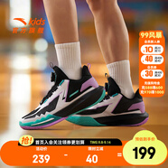 安踏兒童籃球鞋男童鞋子皮網(wǎng)面透氣運(yùn)動鞋實(shí)戰(zhàn)耐磨防滑中大童訓(xùn)練球鞋 黑/安踏白/甘藍(lán)紫-3 37