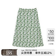 Marc O'Polo/MOP 春夏季女士全棉滿(mǎn)印A字裙碎花薄款半身裙女 綠色底印花P06 XXS