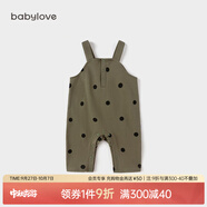 babylove男女寶寶背帶褲春秋洋氣長褲嬰兒連體褲外出純棉休閑褲子 軍綠 90