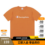 Champion夏季經(jīng)典款印花草寫(xiě)LOGO圓領(lǐng)休閑運動(dòng)T恤無(wú)性別冠軍短袖男女情侶 橘色 M
