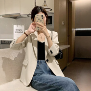 森馬森馬韓版黑色小西裝外套女秋季流行款寬松感百搭西服休閑上衣 米白色 S