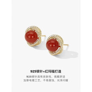 老廟法式復(fù)古紅色瑪瑙耳釘女小眾輕奢感氣質(zhì)耳環(huán)2025新款耳飾 耳釘款贈(zèng)鑒定證書(shū)
