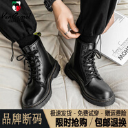 西域駱駝（VANCAMEL）秋冬新款馬丁靴男士英倫風(fēng)高幫工裝皮靴增高皮鞋男款黑色靴子 D212黑色(8孔)加絨 【青春款】/ 41