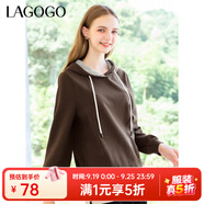lagogo設(shè)計感條紋拼接假兩件衛(wèi)衣女拉谷谷秋冬新款連帽撞色上衣 混色(Y0) S 155/36