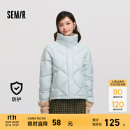森馬（Semir）棉服女寬松立領(lǐng)棉衣簡(jiǎn)約氣質(zhì)冬季溫柔防水菱格厚外套 灰藍(lán)A81312 XL