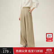 范思藍(lán)恩高腰慵懶感休閑拖地褲2024夏裝新品輕薄闊腿褲24FS12213 卡其色 M