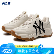 MLB官方老爹鞋女鞋子 25新款七夕增高運動(dòng)鞋男鞋情侶休閑鞋NY跑步鞋 洋基隊/淺米黃色（升級款） 36.5 (230mm)