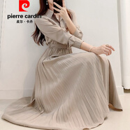 皮爾卡丹（pierre cardin）新品韓國(guó)chic秋季設(shè)計(jì)感小眾單排扣翻領(lǐng)襯衫連衣裙高腰百褶裙打底 杏色 S