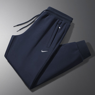 休閑褲男春秋季純色束腳長褲高端百搭純棉衛(wèi)褲冬天加絨加厚運(yùn)動(dòng)褲 藏青 XL 建議120-135斤