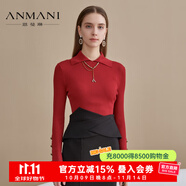 恩曼琳（ANMANI）23早秋新款polo領(lǐng)修身針織衫上衣內(nèi)搭打底衫EANDCC48 酒紅 M