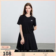 伊布都（ibudu）2025夏季新款假兩件百褶裙休閑圓領(lǐng)短袖連衣裙短裙女 黑色 M 160/84A