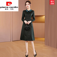 皮爾卡丹（pierre cardin）品牌氣質(zhì)小個(gè)子廣州十三行格子連衣裙女入秋季高十三行媽媽裝時(shí)尚 綠色- M 【適合80-105斤】