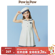 PawinPaw卡通小熊童裝25年春夏新款女童女寶海軍領(lǐng)無袖百褶連衣裙