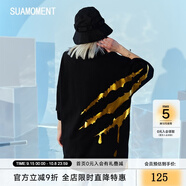 SuaMoment抓痕夏季情侶款短袖T恤側(cè)大爪印花寬松潮流牌體恤ins 黑金 XL