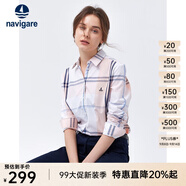 Navigare意大利小帆船女士長(zhǎng)袖襯衫春秋季休閑格子襯衣萊賽爾高檔寸衫 粉紅/白 M