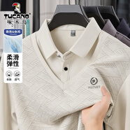 啄木鳥(niǎo)假兩件秋季純棉長(cháng)袖t恤男士新款中老年休閑翻領(lǐng)薄款爸爸裝體恤衫 82379米白 XL 175/130-150斤