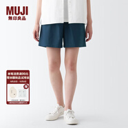 無印良品（MUJI）女式 水洗 平紋 短褲女夏 褲子 休閑短褲 多巴胺純棉全棉BEC27A3S 深藏青色 S 155/62A