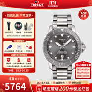 天梭（TISSOT）【官方授權(quán)店】瑞士手表 海星系列潛水手表螺旋表冠自動(dòng)機(jī)械男表 灰盤鋼帶T120.407.11.081.01