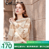 百圖betu女裝冬季新款毛衣圓領(lǐng)落肩長(cháng)袖撞色條紋毛衣女2311T44 駱駝色 S