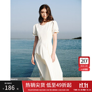 范思藍(lán)恩夏季腰精裙氣質(zhì)收腰無(wú)袖背心連衣裙女夏季新款海邊度假顯瘦裙 瓷白色-有袖 L