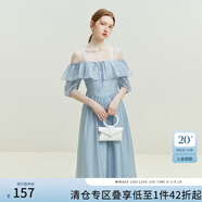 范思藍(lán)恩23FS12493 法式一字肩兩穿連衣裙女夏季新款海邊度假長(zhǎng)裙 晴空藍(lán) XS