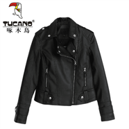 啄木鳥(niǎo)皮衣女短款春秋2025新款韓版修身顯瘦百搭學(xué)生機車(chē)皮夾克pu小外套 黑色水洗皮 S