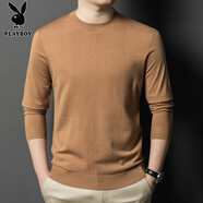花花公子（PLAYBOY）秋冬季半高圓領(lǐng)含桑蠶絲山羊絨純色新款中年男士T恤休閑打底衫 淺花駝色 M 165【100-125斤】
