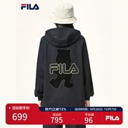 FILA斐樂(lè)官方女裝外套秋季上衣多彩潮流加絨保暖開(kāi)衫連帽小熊外套 正黑色-F51W138599FBK(加絨) 170/88A/L