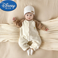 迪士尼（Disney）嬰兒冬季加厚連體衣寶寶保暖長袖哈衣兒童加絨加棉衣新生兒外出服 咖色 加厚加絨拼接連體 73cm