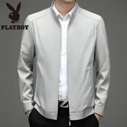 花花公子（PLAYBOY）爸爸春裝外套中年男士薄款立領(lǐng)休閑夾克衫40歲50春秋季中老年上衣 A02-淺灰 M 170
