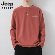 JEEP SPIRIT吉普純棉長袖t恤男寬松春秋季衣服圓領秋衣打底衫學生內搭體恤衫 YX-952-414秀紅 M (80-100斤)