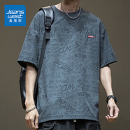 真維斯（Jeanswest）夏季男裝冰絲短袖t恤男新款寬松男士薄款速干胖子大碼體恤潮 281灰色 M (推薦100-125斤)