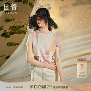 日著（rizhuo）原創(chuàng)設(shè)計(jì)女裝2024夏季新款別致印花上衣薄款寬松棉短袖t恤 幻印 XL