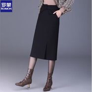 羅蒙灰色中長款半身裙女秋冬季高腰包臀裙氣質(zhì)韓版修身顯瘦開叉一步裙 黑色彈性斜紋 XL 腰圍2尺2適合110-120斤