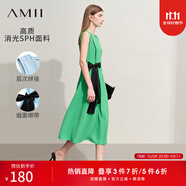 AMII女裝2025夏季新款優(yōu)雅通勤撞色綁帶圓領(lǐng)無袖連衣裙子女法 復(fù)古綠 M 160/84A