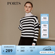 PORTS寶姿 新品女裝百搭條紋波浪邊落肩針織衫SN9K402AJKW002 黑色-白色條紋 L