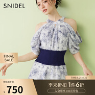 SNIDEL2025春夏新品優(yōu)雅露肩流蘇收腰掛脖印花連衣裙SWFO251123 深藍(lán)色 S (0)