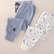 印品棉棉屋兩件裝兒童竹節棉薄款長(cháng)褲男女寶寶純棉防蚊褲睡褲休閑哈倫褲 藍色恐龍組 秋褲2條裝（秋冬款） 100