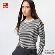 優(yōu)衣庫女裝柔軟羅紋條紋圓領(lǐng)T恤長(cháng)袖百搭打底內搭秋冬新款480036 01 乳白色 XL /165/92A