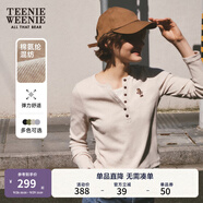 Teenie Weenie小熊秋季黑色棉質(zhì)打底衫polo領(lǐng)長袖T恤白色外穿上衣 B-燕麥色 XS