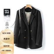 秋水月色伊人毛呢羽絨服西裝外套冬季寬松2025新款加厚呢子大衣鴨絨西服 黑色 S  90-105斤