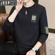 吉普（JEEP）國際品牌男士衛衣秋冬季2025新款圓領(lǐng)上衣服男裝刺繡長(cháng)袖T恤男潮 1155-N字春秋款 黑色 M 【建議90-105斤】