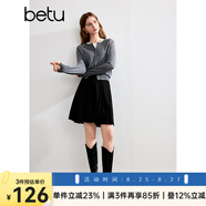 百圖betu女裝秋季新款毛針織衫圓領(lǐng)通勤舒適針織開(kāi)衫女2408T18 深灰 S